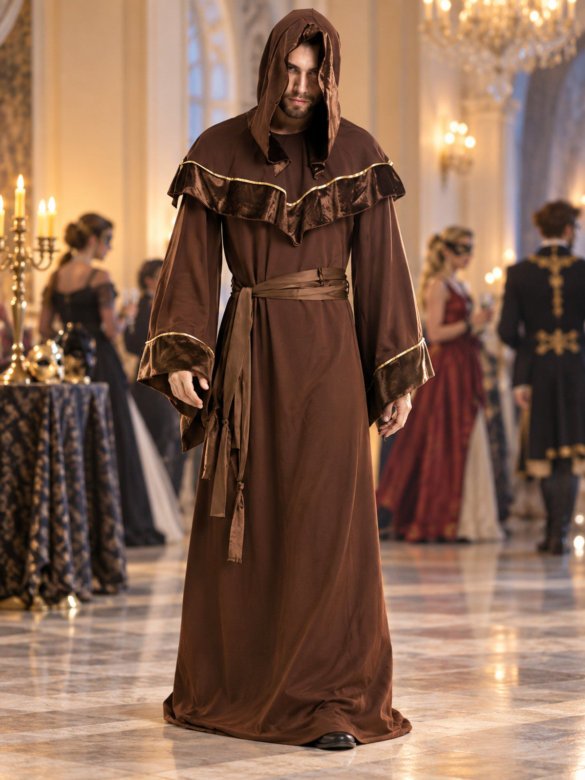 Adult Wizard Costume with Hood and Belt