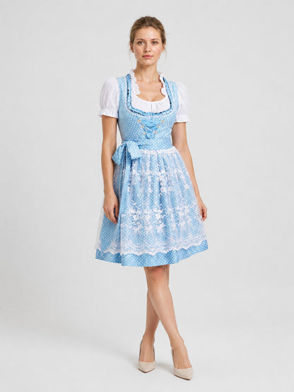 Blue and White Bavarian-Style Dress with Lace Trim Costume Dresses detail