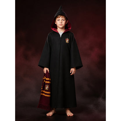 Hooded Wizard Robe Costume Set With Striped Scarf And Badge main product view