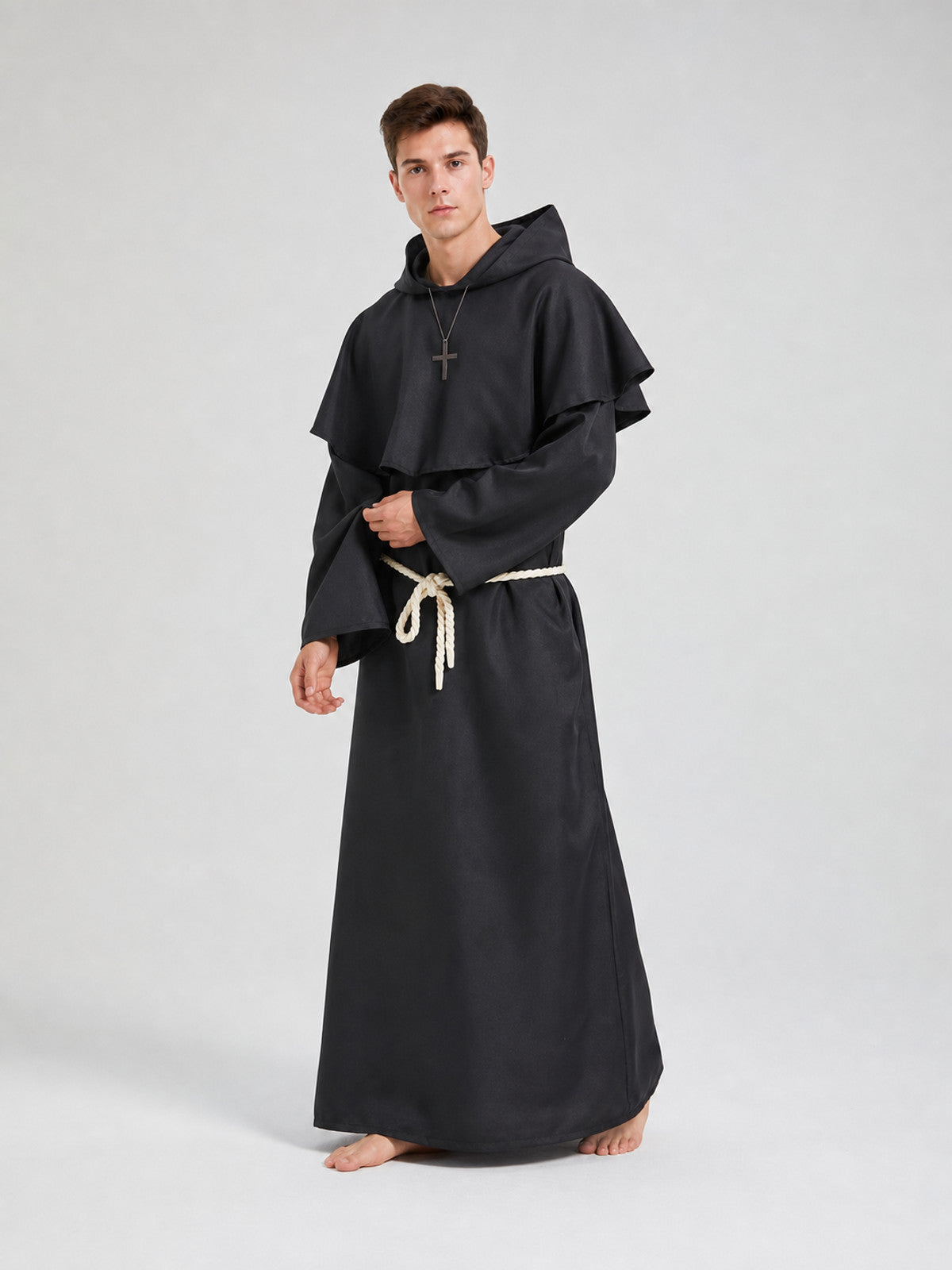 Hooded Monk Costume with Cape and Cross