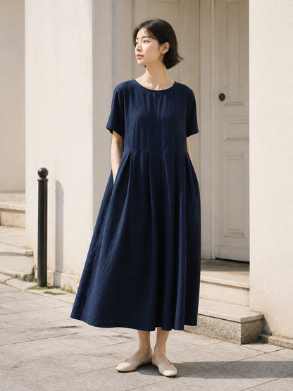 Women's dark navy A-line dress with pockets Costume Dresses detail
