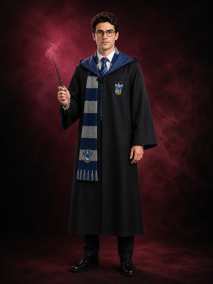 Ravenclaw Wizard Robe Costume Set with Scarf, Tie, Glasses and Wand main product view