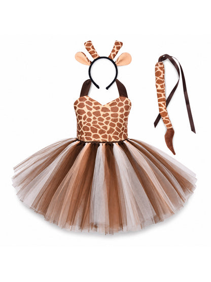 Baby Girls Halloween Animal Cosplay Costume Kids Forest Theme Giraffe Cows Tiger