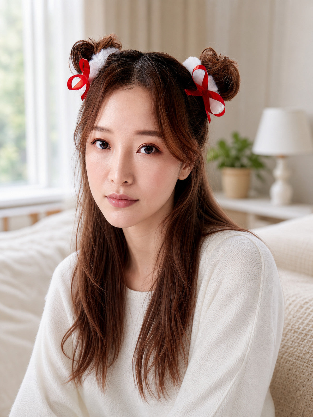 Decorative Hair Ties with Red and White Bows