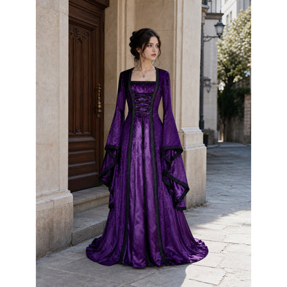 Purple Medieval-Style Lace-Up Dress Costume Dresses detail