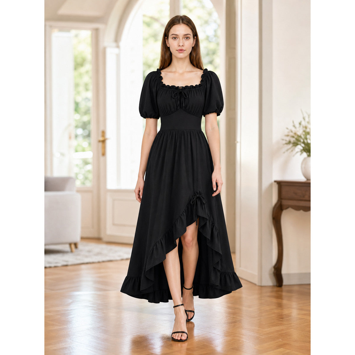 Black Renaissance-Style Ruffle Dress