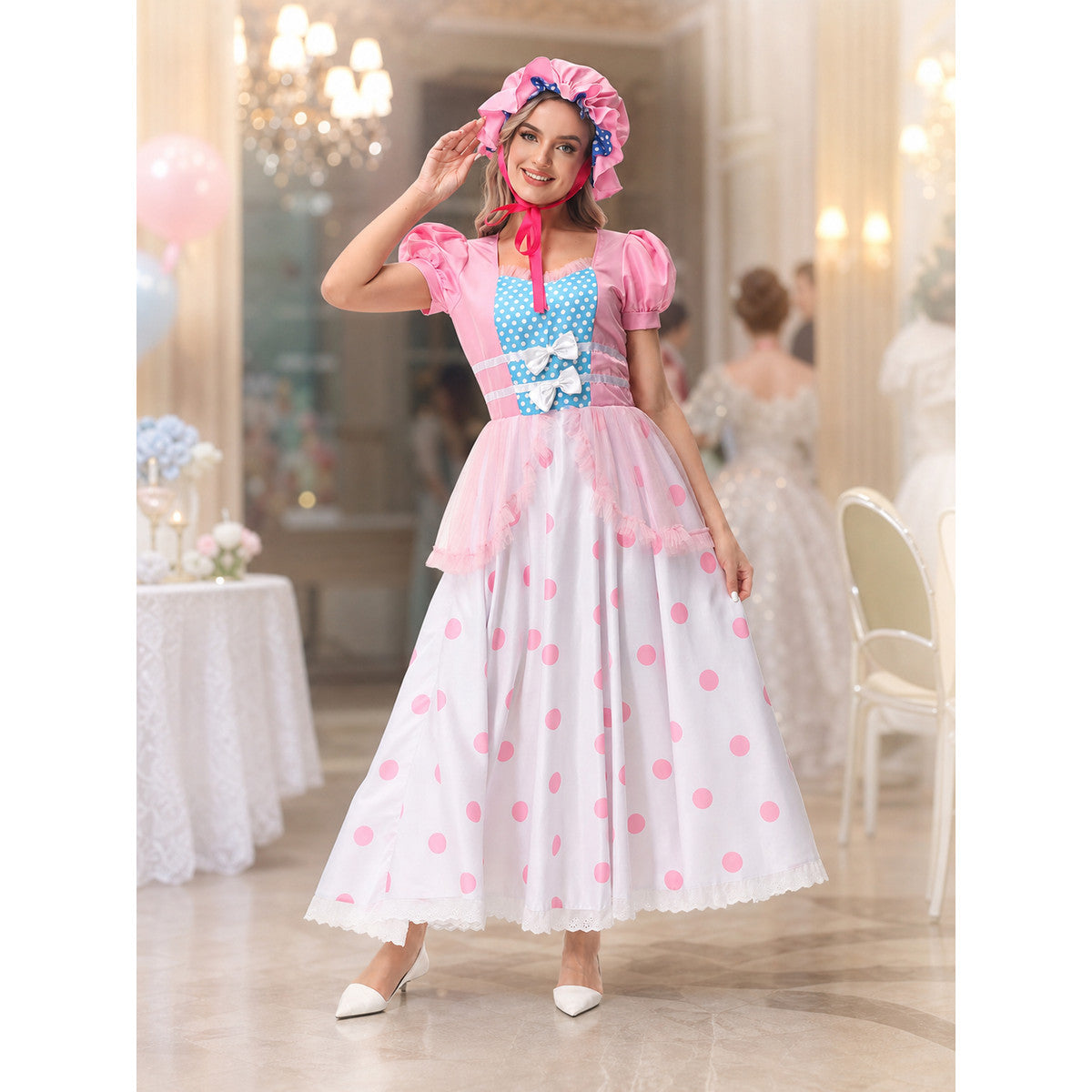 Polka-Dot Princess Dress with Lace Trim lifestyle view