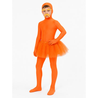 Orange Jumpsuit Costume with Skirt and Mustache for Halloween Costumes detail