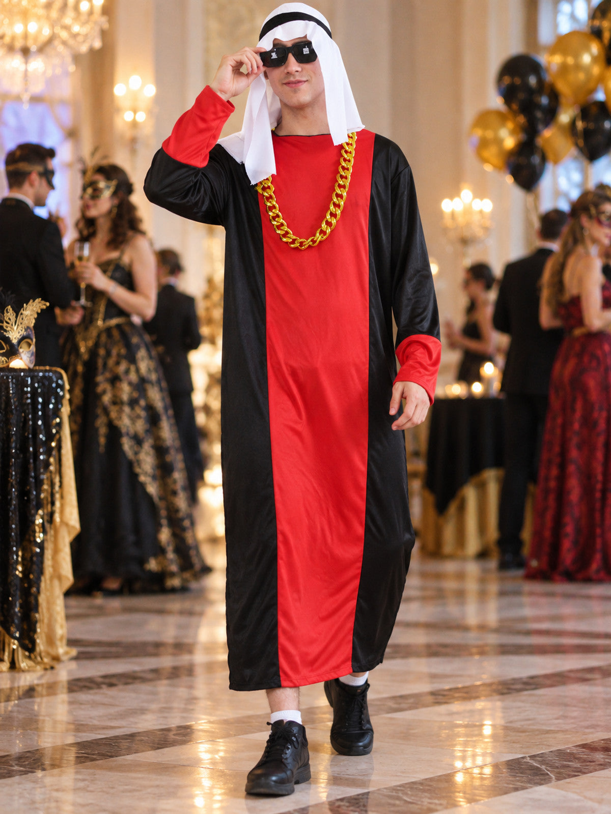 Carnival costume with white headpiece and chain