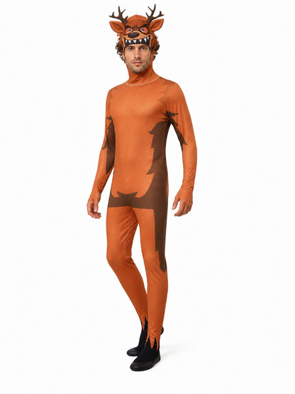 Brown Deer Jumpsuit with Mask and Antlers Costume Masks detail