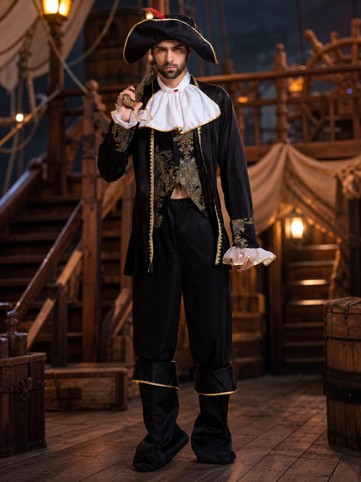 Pirate Costume with Hat, Jabot, and Pants