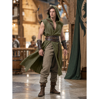 Medieval Cosplay Hooded Tunic with Belt lifestyle view