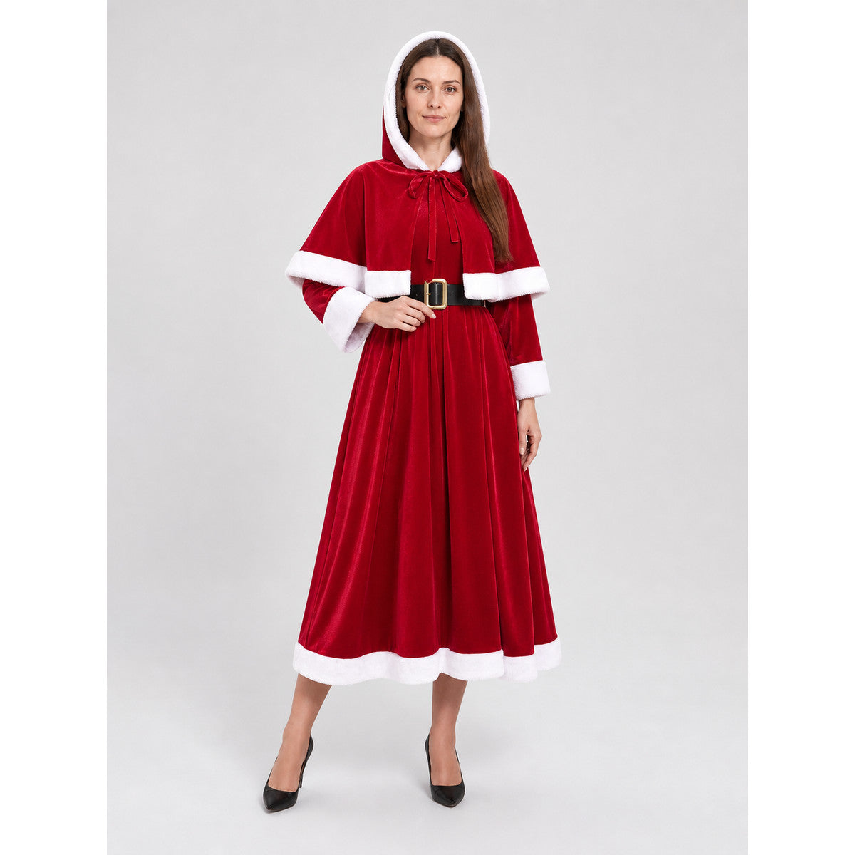 New Year's Dress with Hood and Belt, Red and White lifestyle view