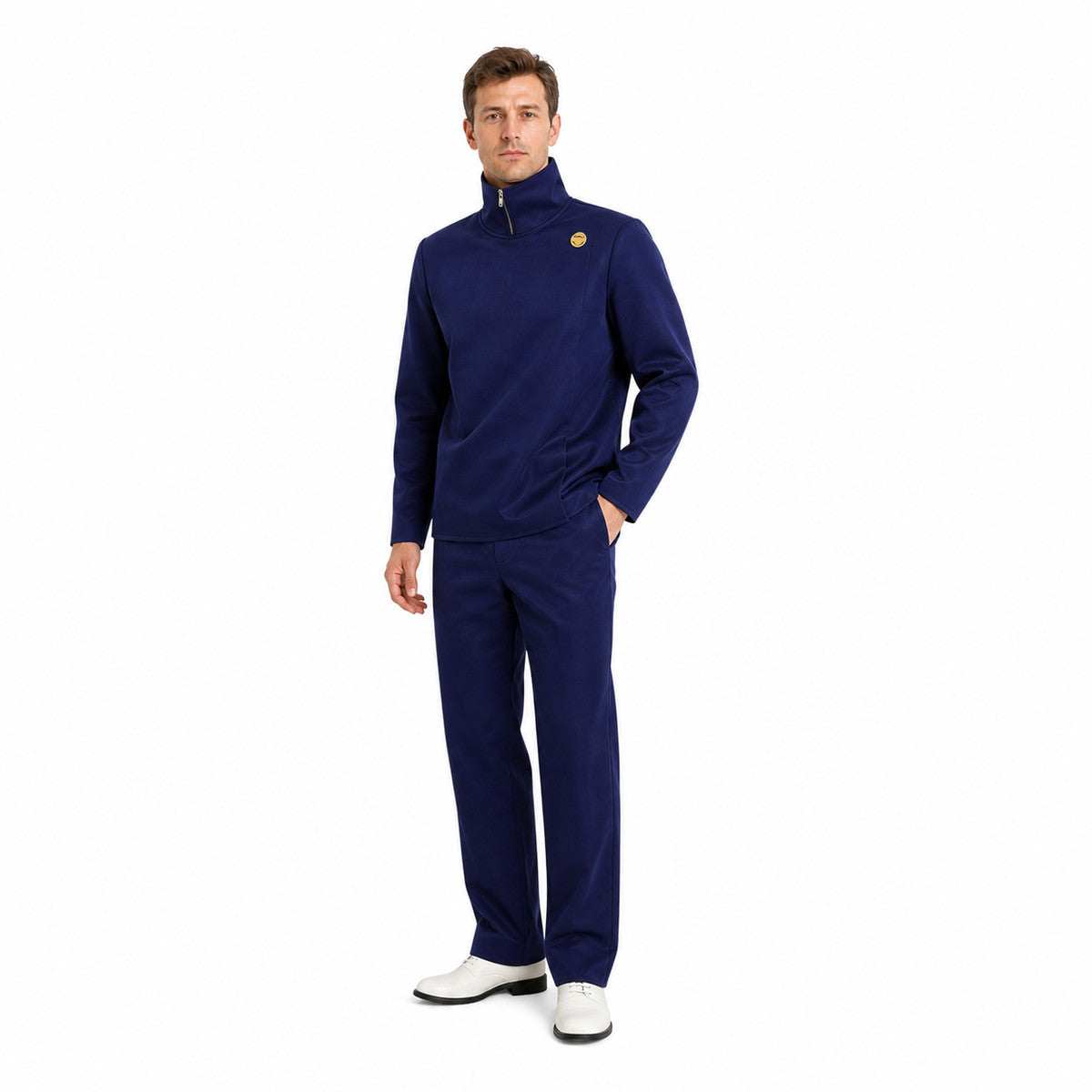 Blue Gojo Satoru High School Uniform, Top and Pants on-model front view