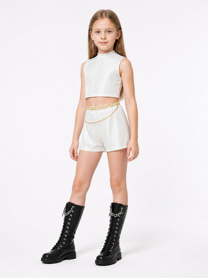 White Children's Set: Top and Shorts with Gold Waistband