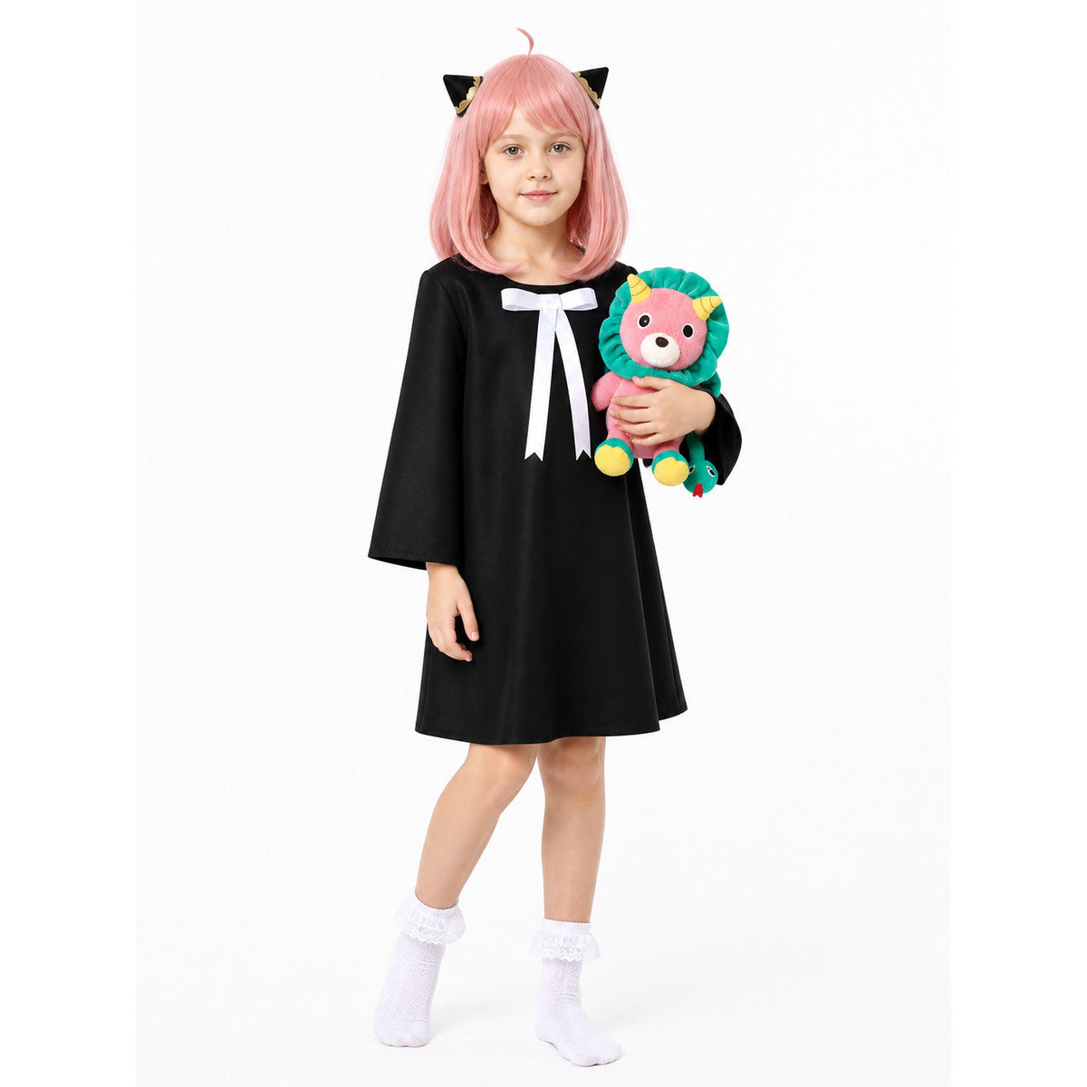 Anya Forger Cosplay Costume with Wig and Horns Costume Wigs detail