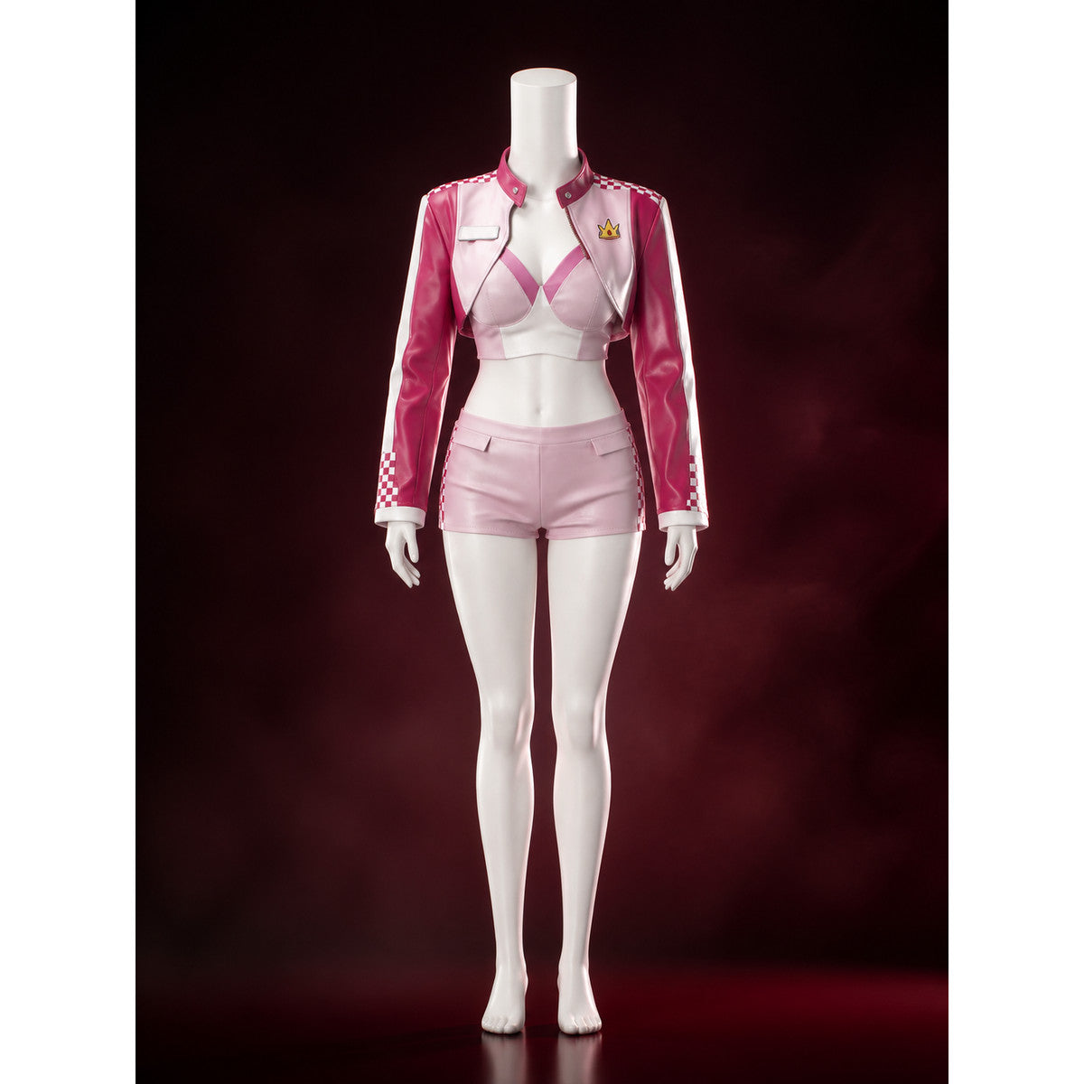 Women's Princess Peach Checkered Racing Suit Cosplay Costume Set main product view