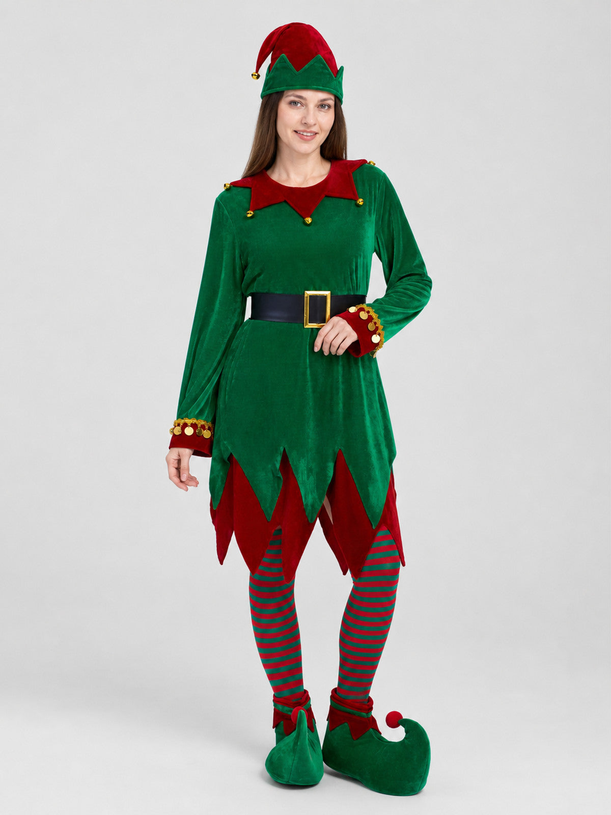 Christmas Elf Costume with Hat and Bells Costume Headwear detail