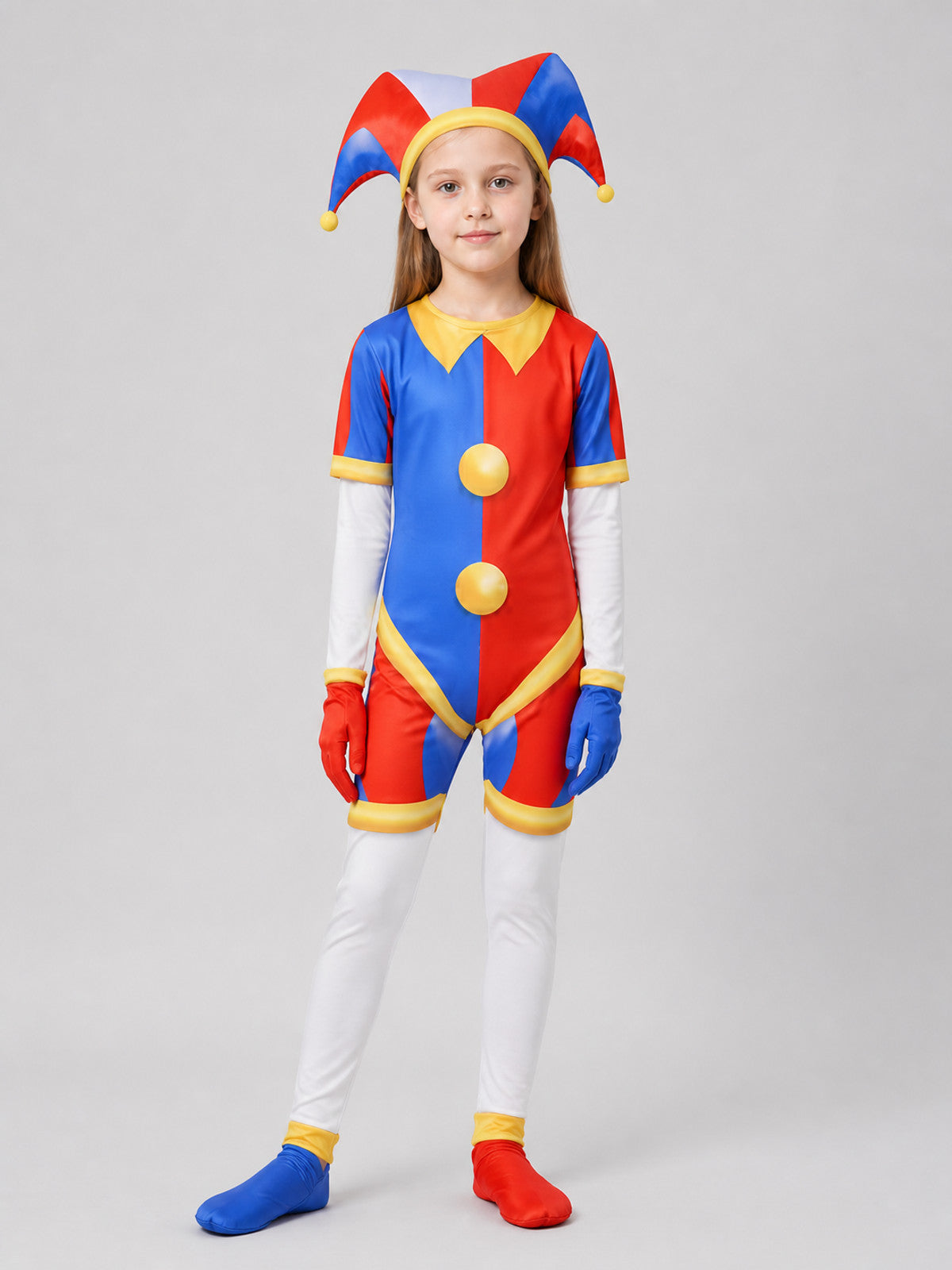 Pomni Cosplay Costume: Clown Jumpsuit with Hat Costume Headwear detail