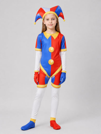Pomni Cosplay Costume: Clown Jumpsuit with Hat Costume Headwear detail