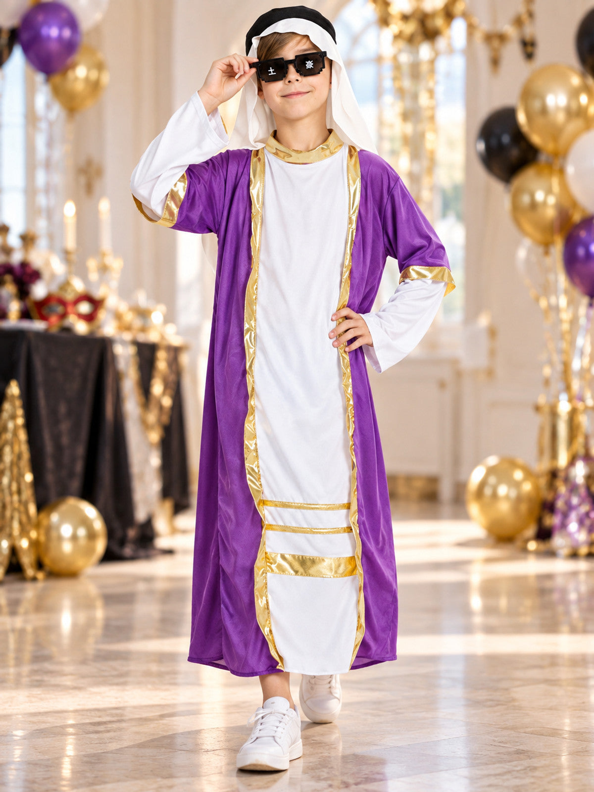 Kids' Oriental Carnival Costume: Robe, Headscarf, Glasses