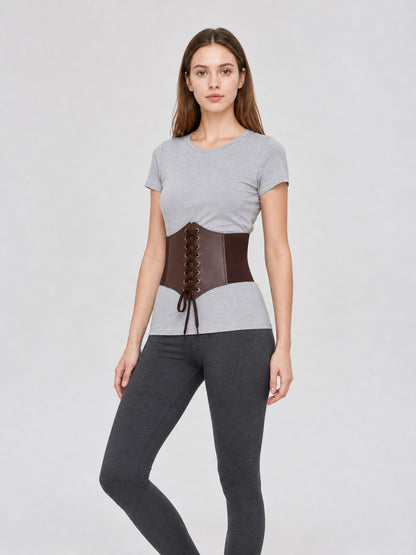 Wide Brown Lace-Up Corset Belt product detail