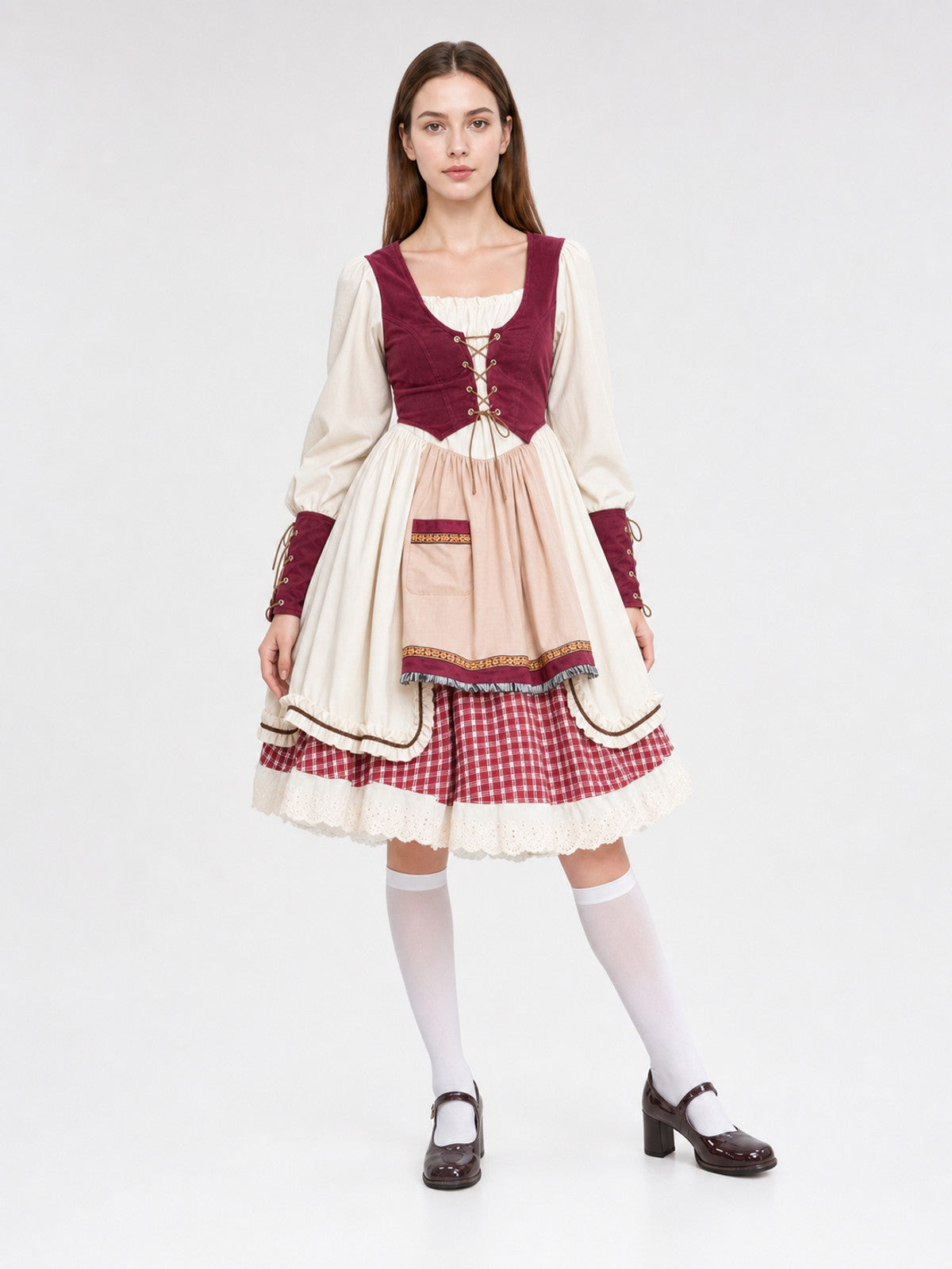Little Red Riding Hood Costume with Apron and Full Skirt