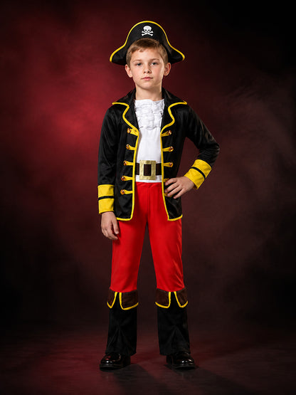 Kids Pirate Costume Set, Black and Red Jacket with Pants, Skull Print Halloween main product view