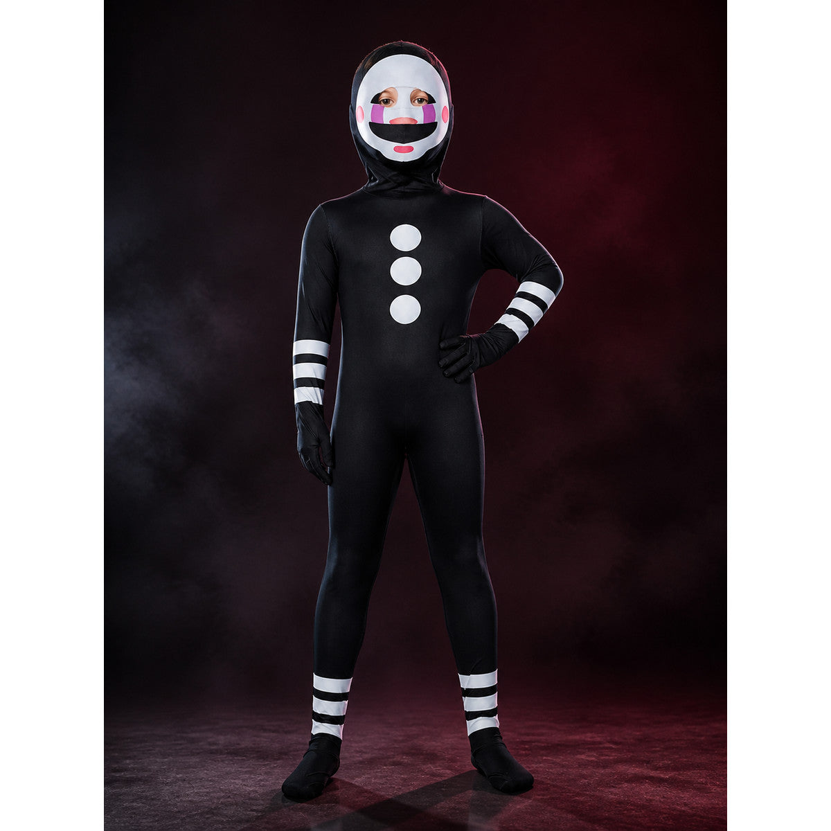 Unisex Masked Character Jumpsuit Costume with Hood and Smiley Face Print main product view