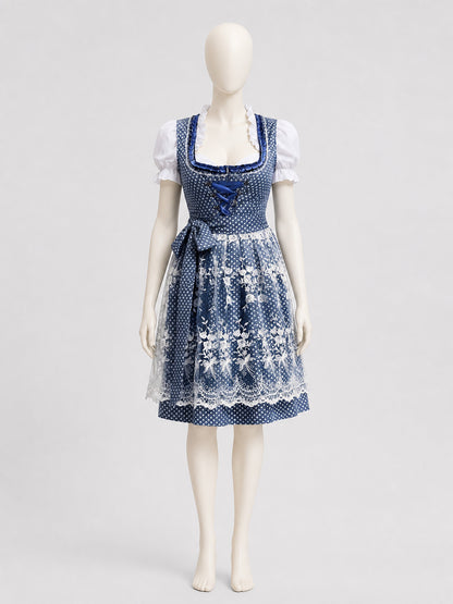 Traditional Bavarian Blue and White Dress with Lace