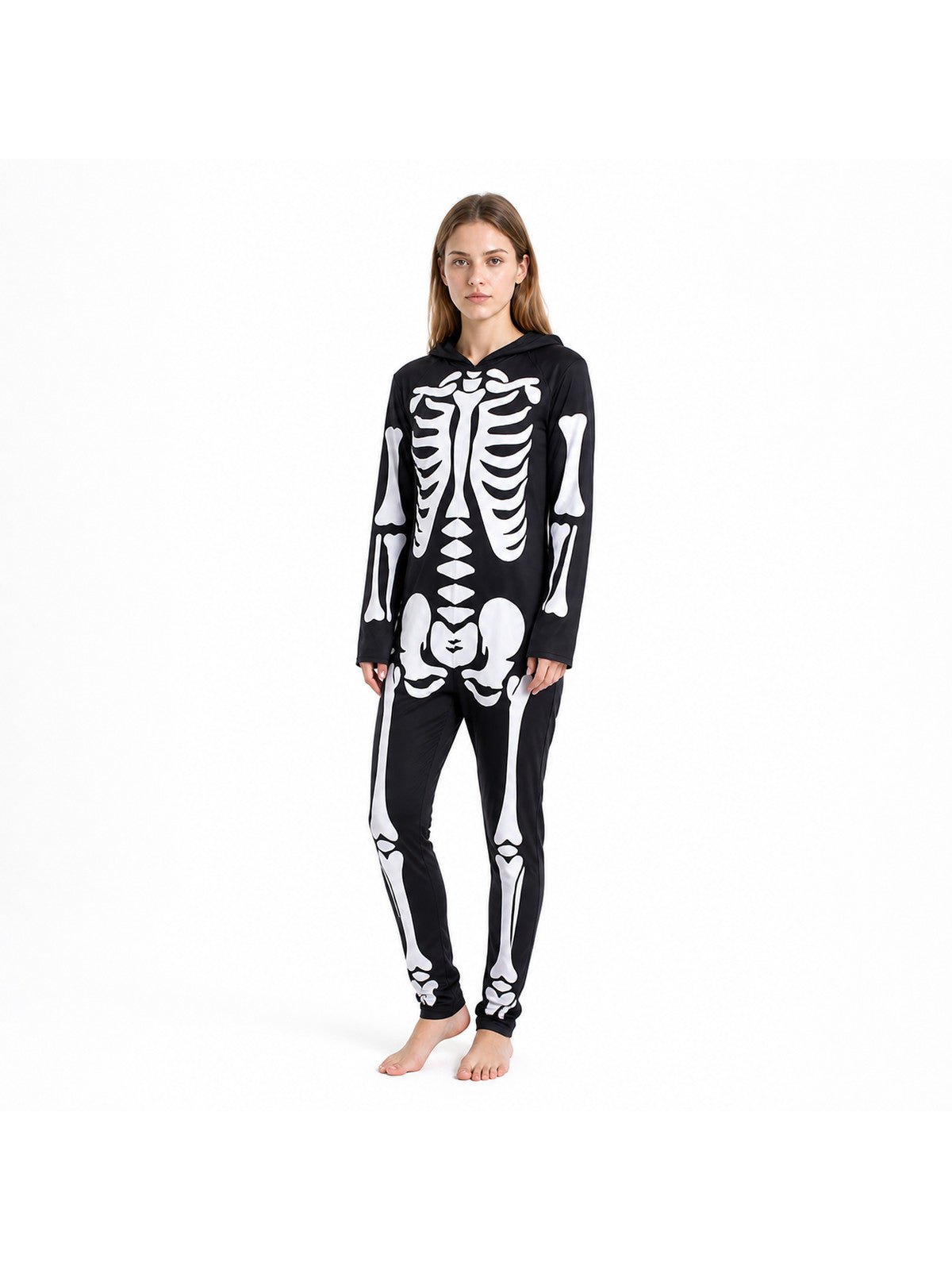 Black and White Skeleton Costume with Hood for Cosplay