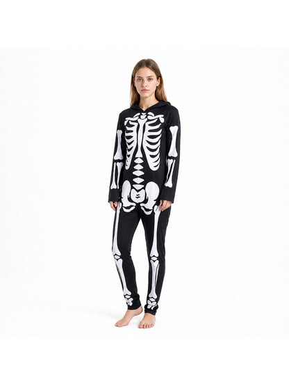 Black and White Skeleton Costume with Hood for Cosplay