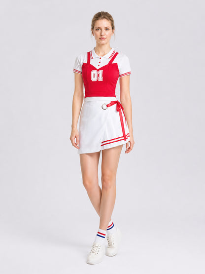 Red and White Cheerleading Costume, Shirt and Skirt Costumes detail