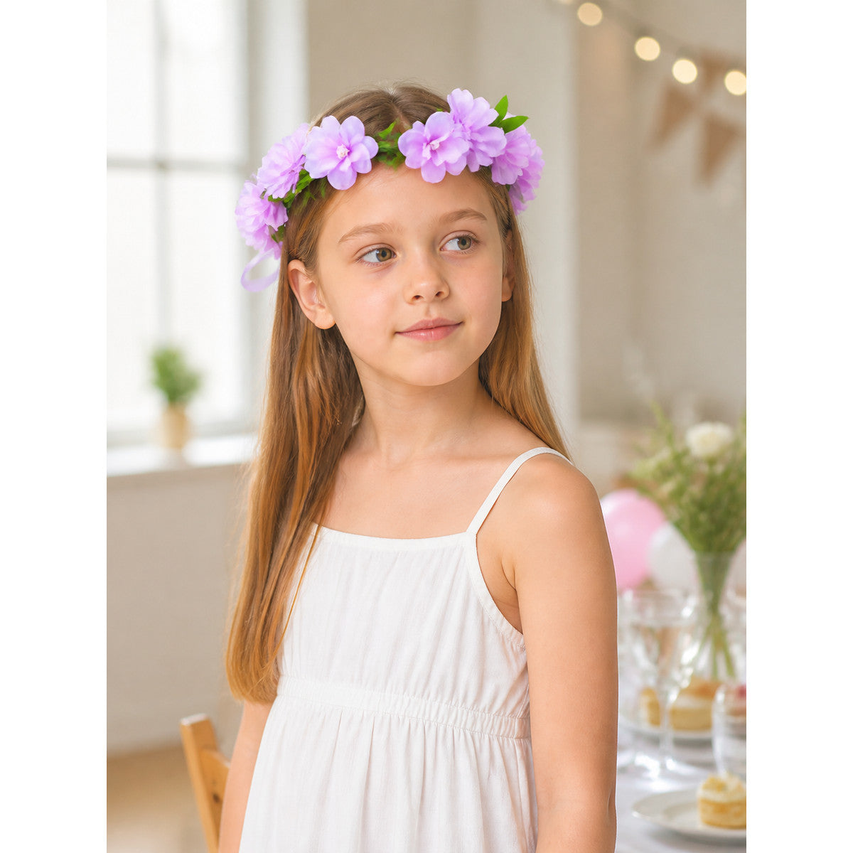 Halloween Carnival Headband with Purple Flowers lifestyle view