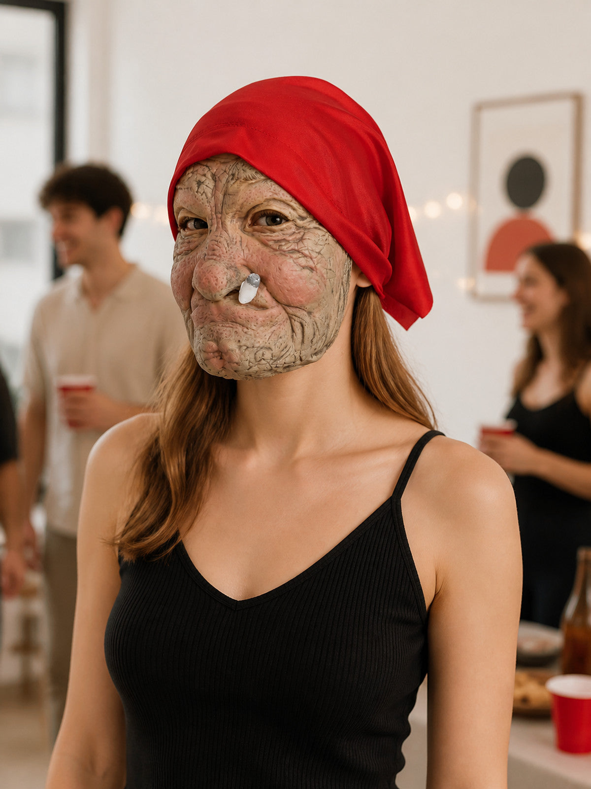 Halloween Carnival Mask with Red Headscarf