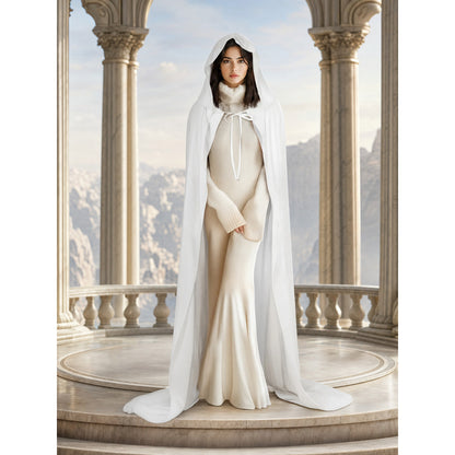 Long White Hooded Carnival Cape lifestyle
