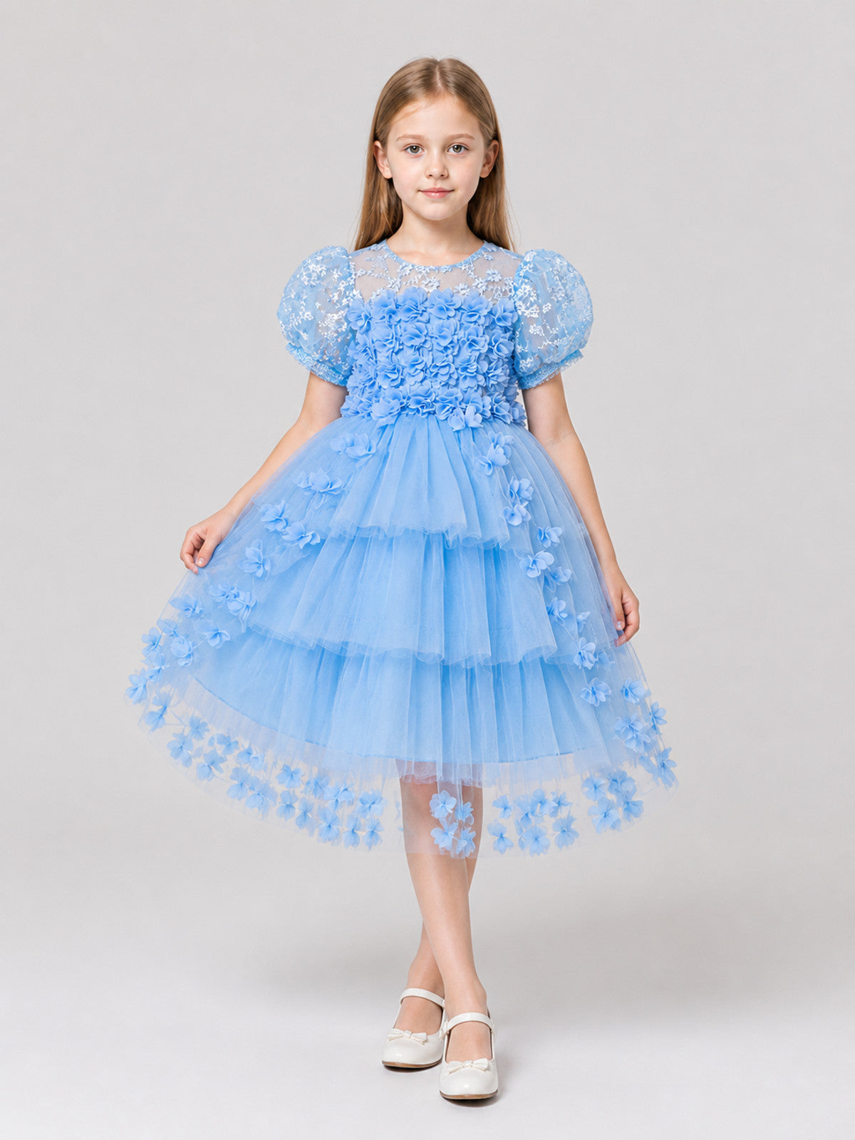 Girls' Dressy Party Dress with a Full Skirt and Flowers Costume Dresses detail