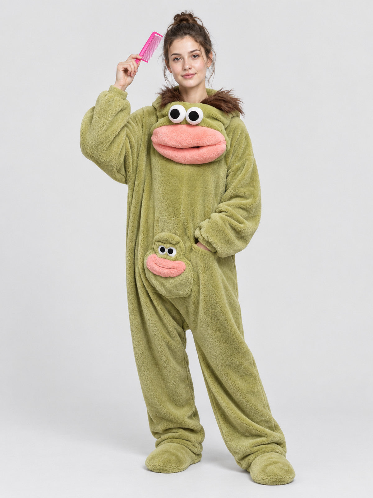 Green Home Jumpsuit Pajama with Cartoon Face