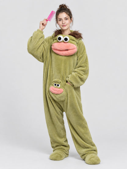 Green Home Jumpsuit Pajama with Cartoon Face