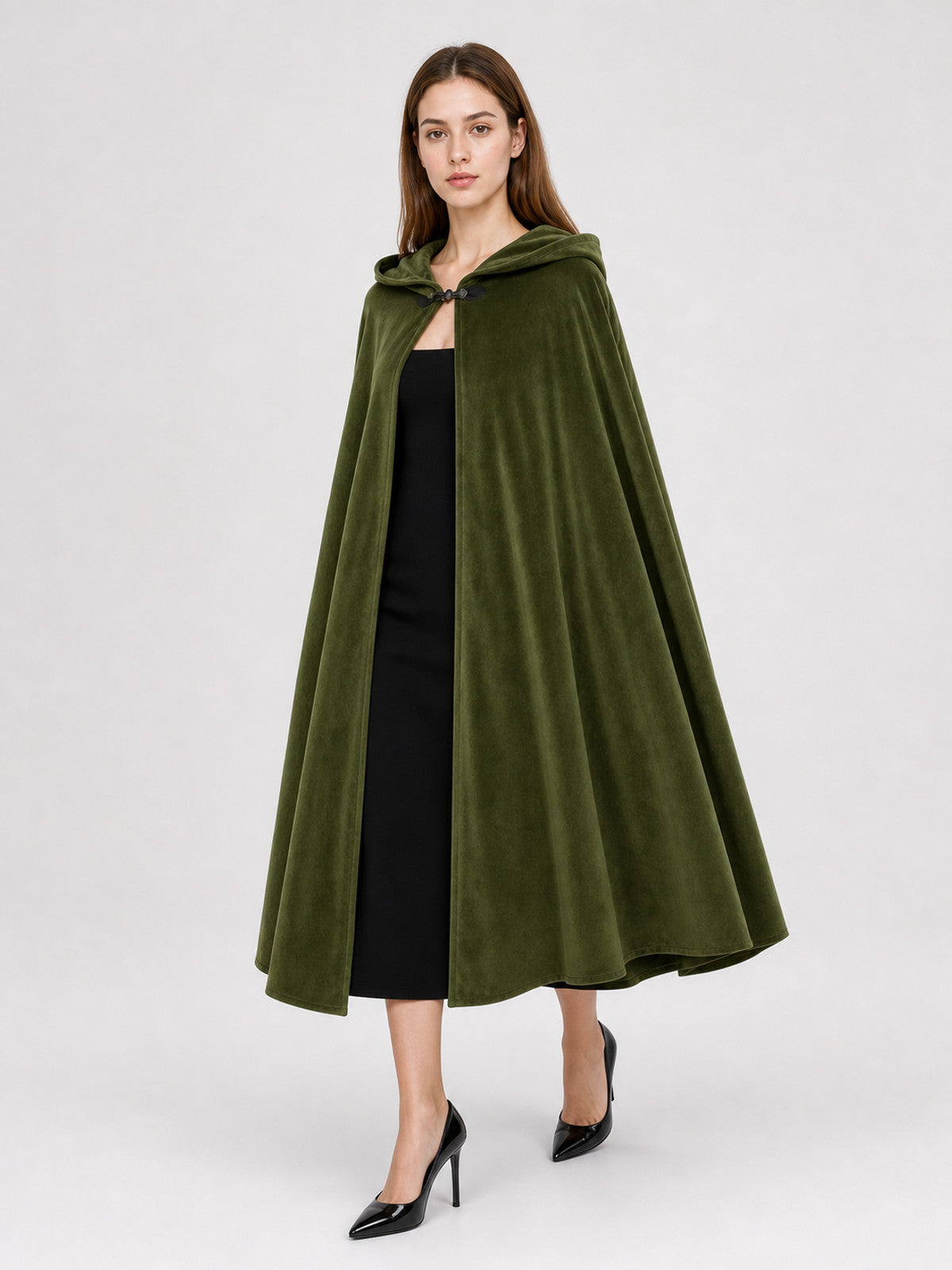 Green Carnival Cloak with a Voluminous Hood