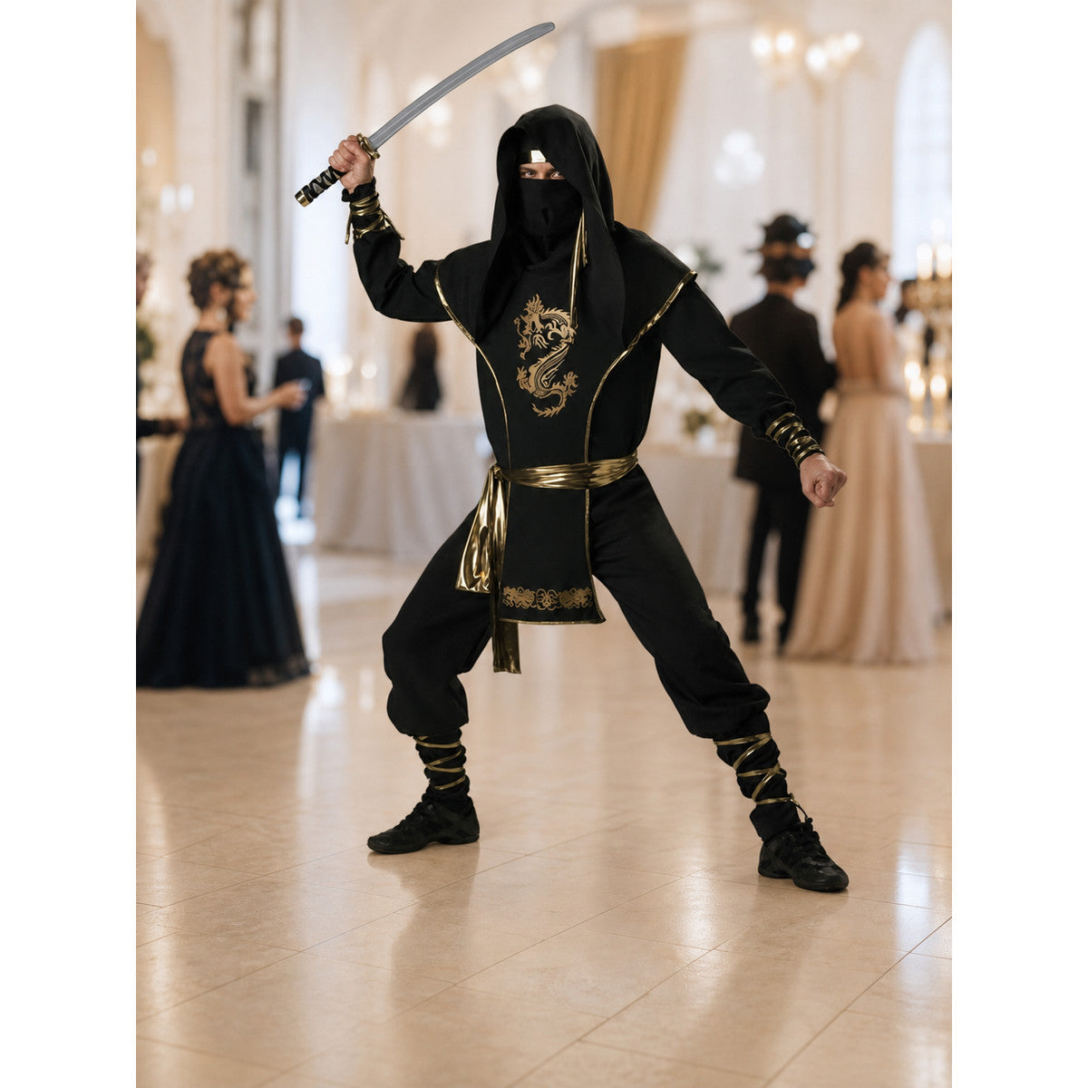 Ninja Costume with Hood and Mask, Black