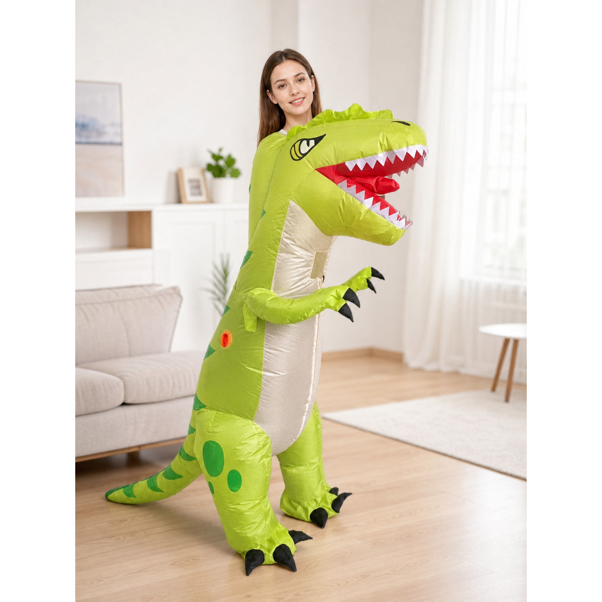 Green inflatable dinosaur costume for parties lifestyle view