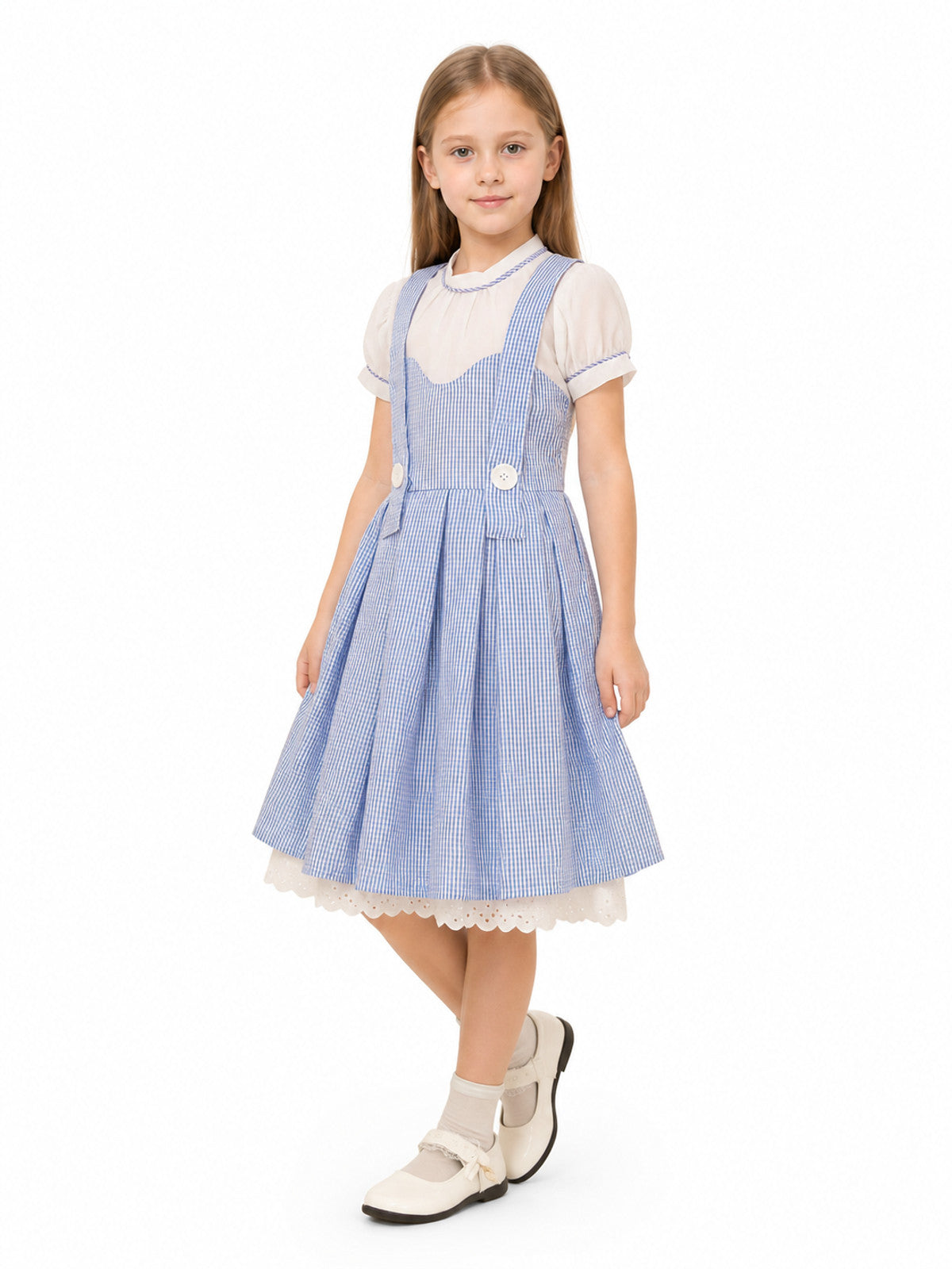 Small Blue-and-White Checkered Dress with Apron Costume Dresses detail