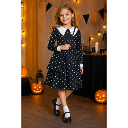 Gothic Carnival Dress with Skulls and Bag lifestyle view
