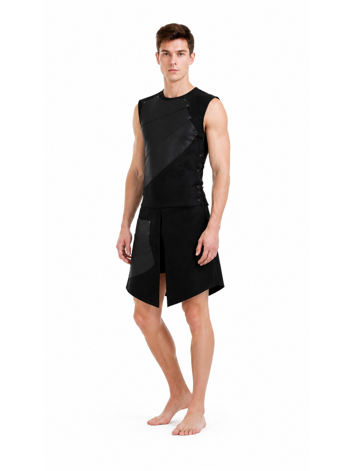 Sleeveless Asymmetrical Jumpsuit with Pocket in Black