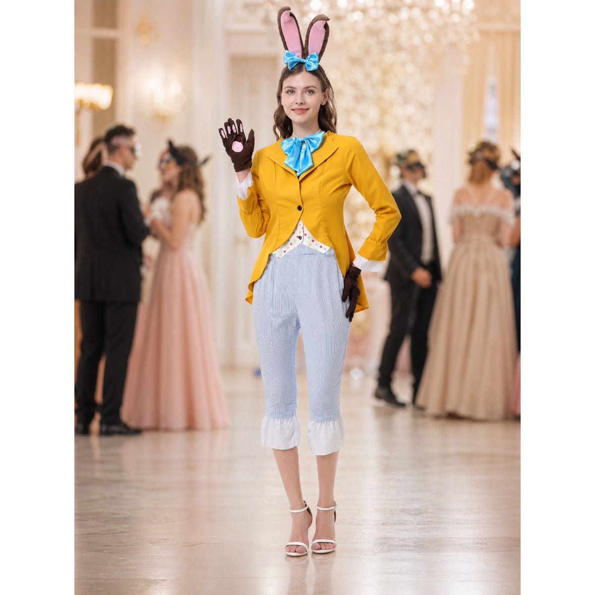 Rabbit Costume for Cosplay with Ears and Blue Bow Tie