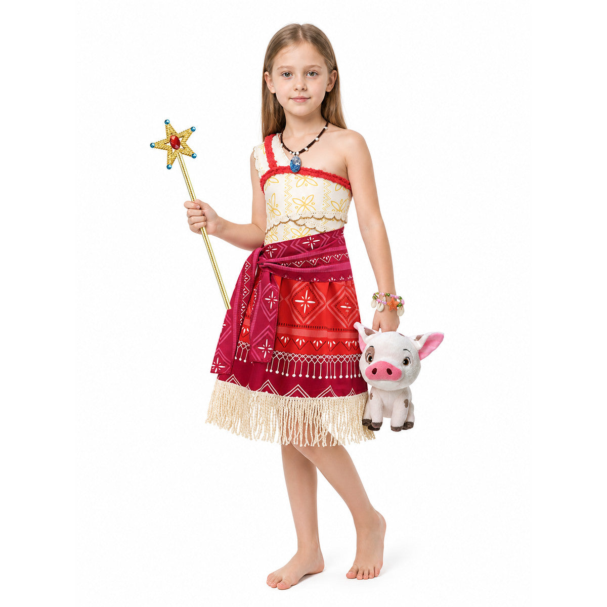 One-Shoulder Moana Costume for Children with Geometric Pattern Costumes detail