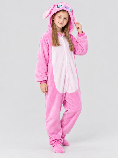 Flannel Hooded Pajama Jumpsuit with Ears