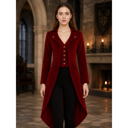 Vintage-Style Burgundy Long Tailcoat