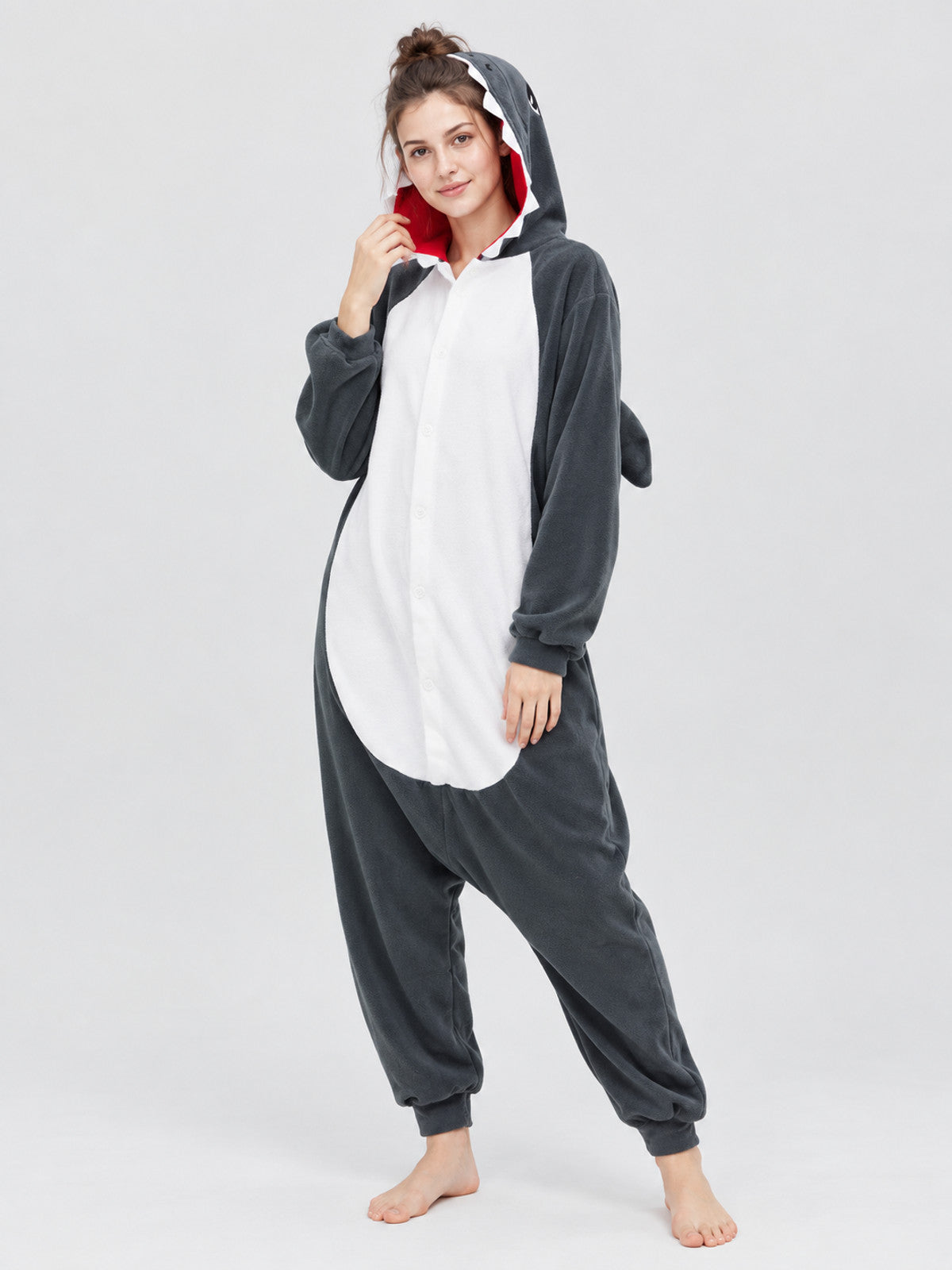 Gray and White Shark Hooded Kigurumi Jumpsuit